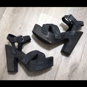 AllSaints Suede Wooden Leather Wedge Platform Heels Women Gray EU 38 / US 8